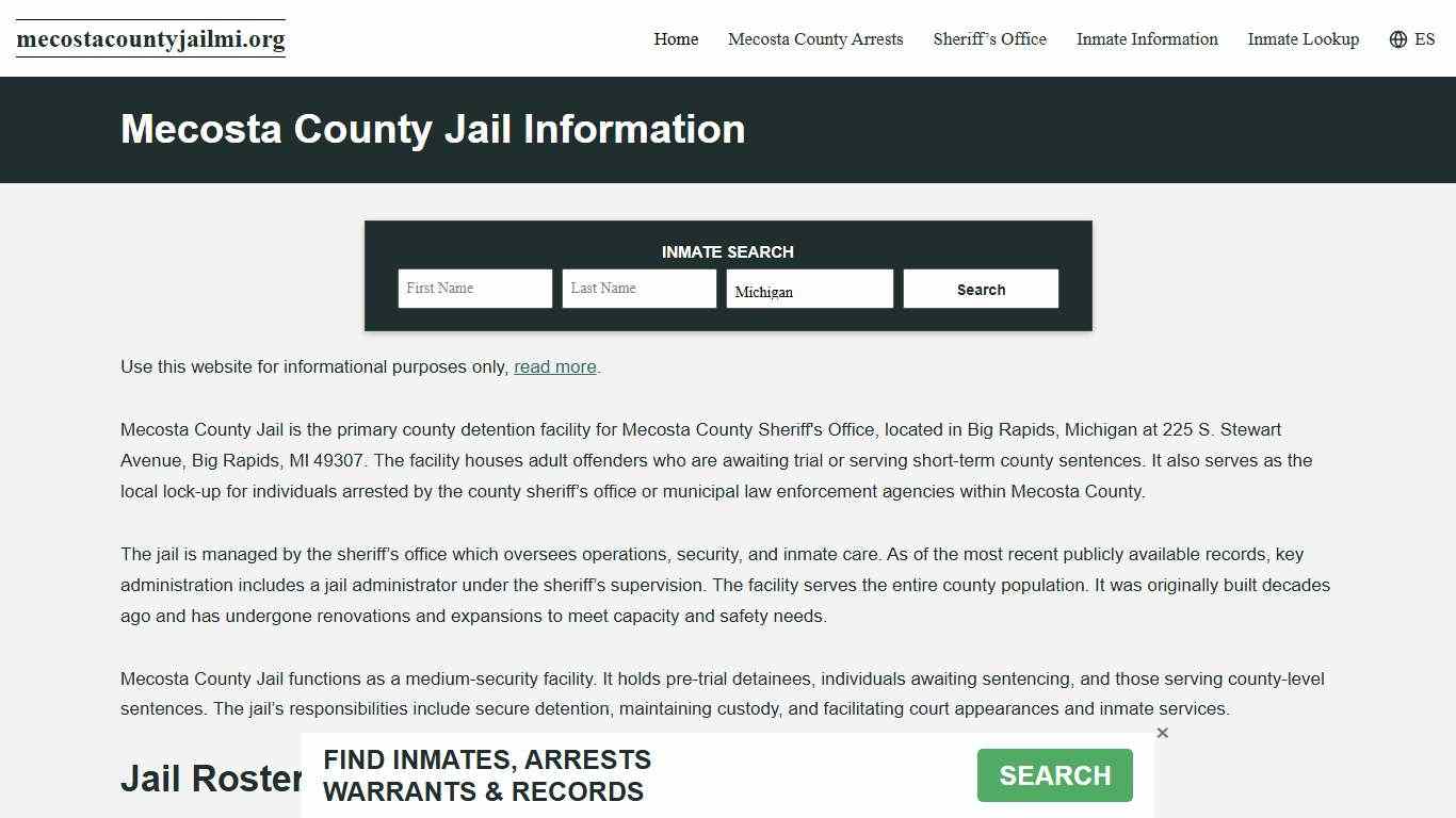 Mecosta County, MI Jail Roster, Inmate Info